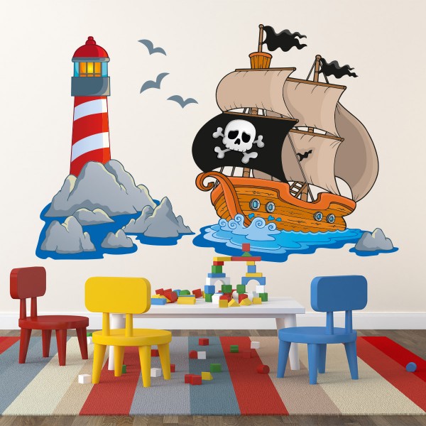 Piratenschiff Leuchtturm farbig Motiv #151
